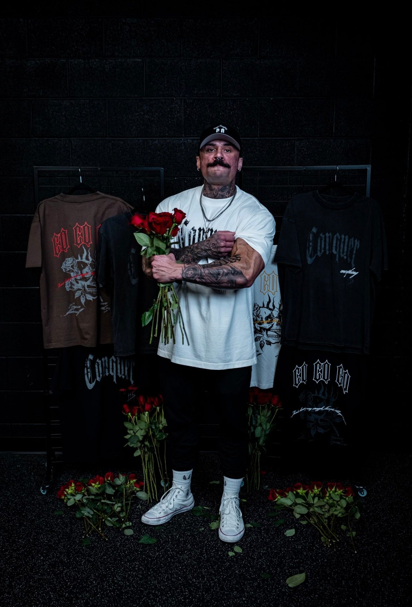 “Conquer Everything” Roses Oversized Tee - White/Yellow