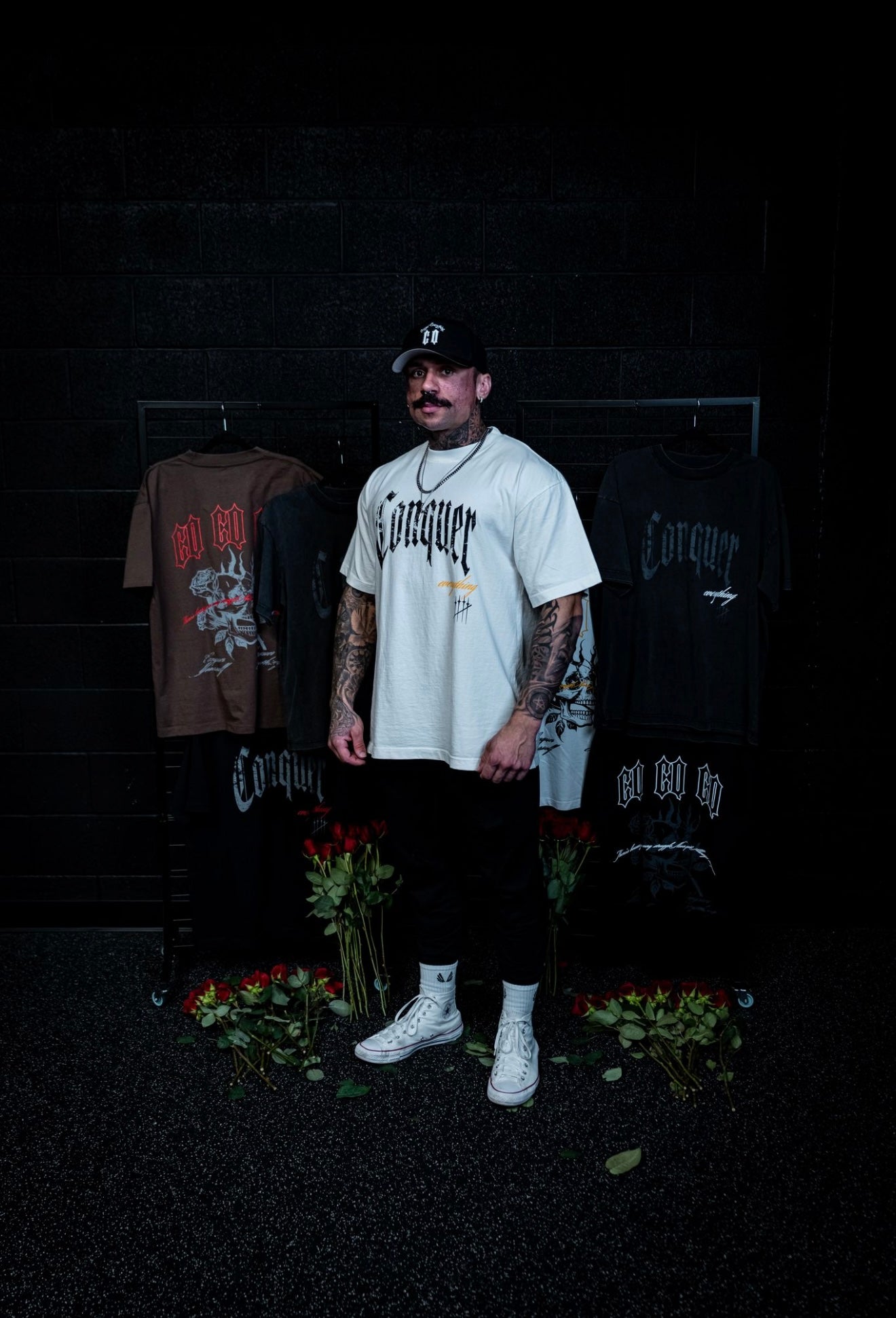 “Conquer Everything” Roses Oversized Tee - White/Yellow