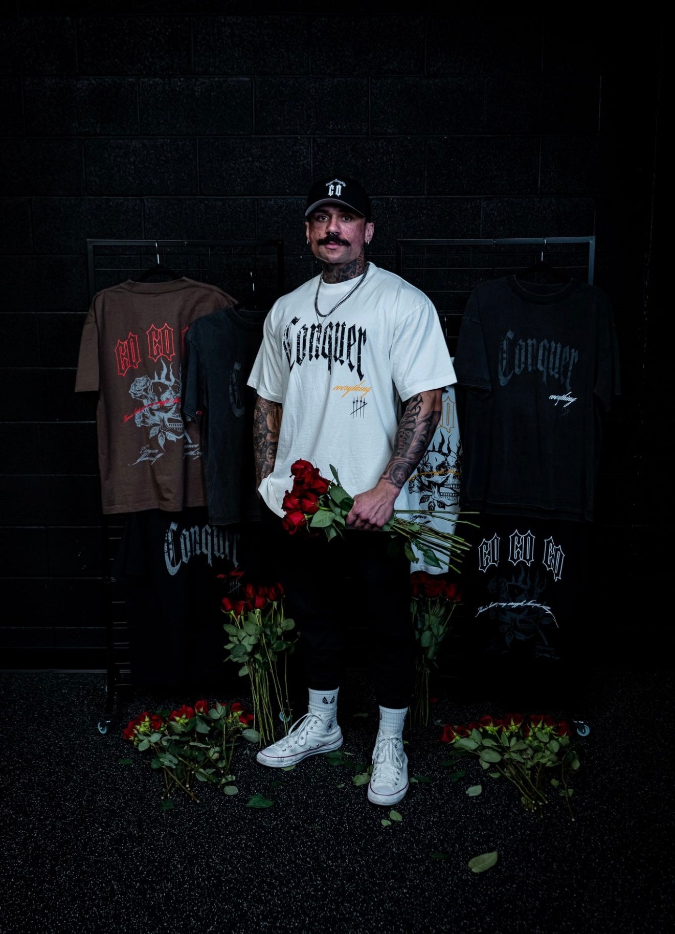 “Conquer Everything” Roses Oversized Tee - White/Yellow