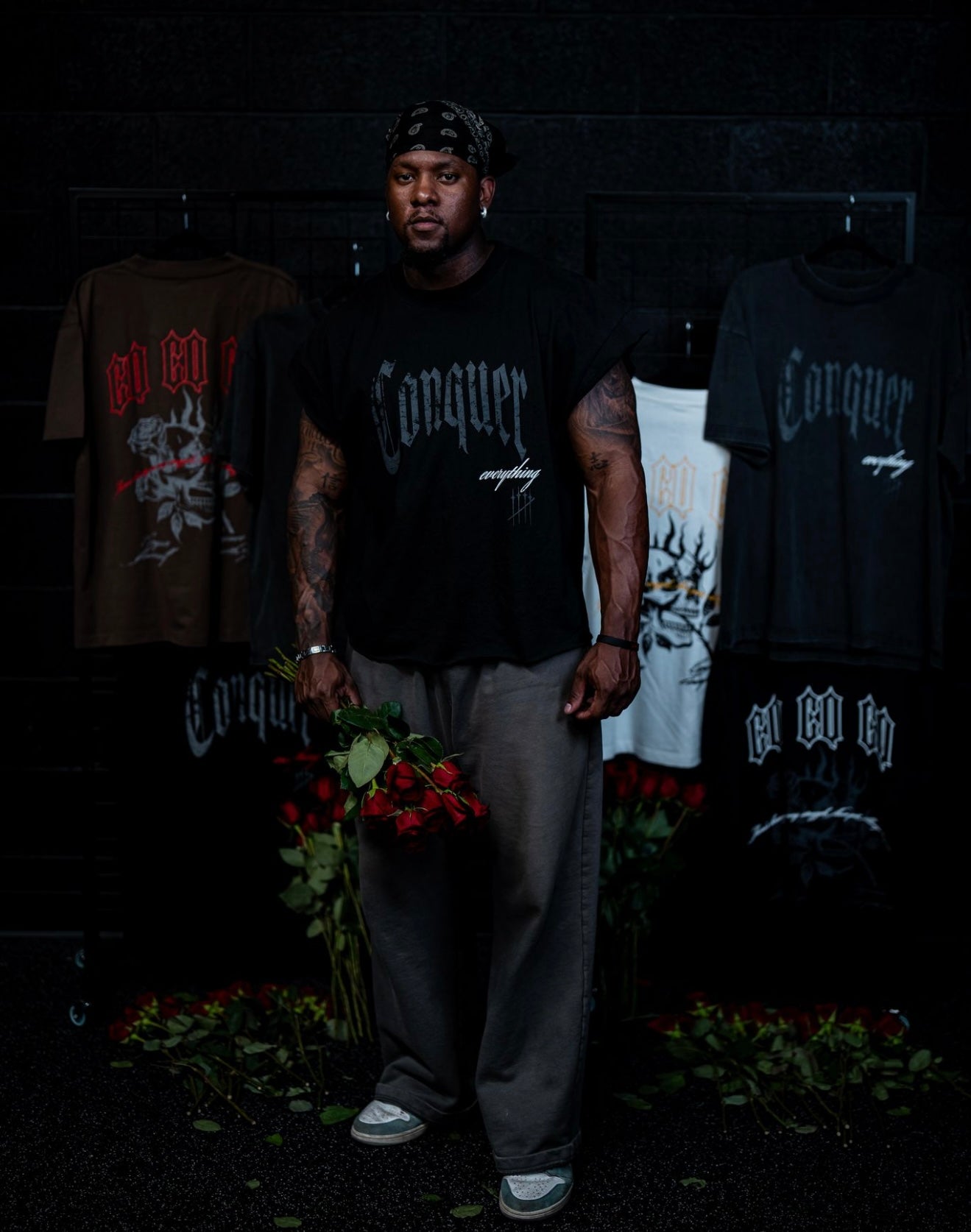 “Conquer Everything” Roses Oversized **CONQUER CUT** Tee - Black/White