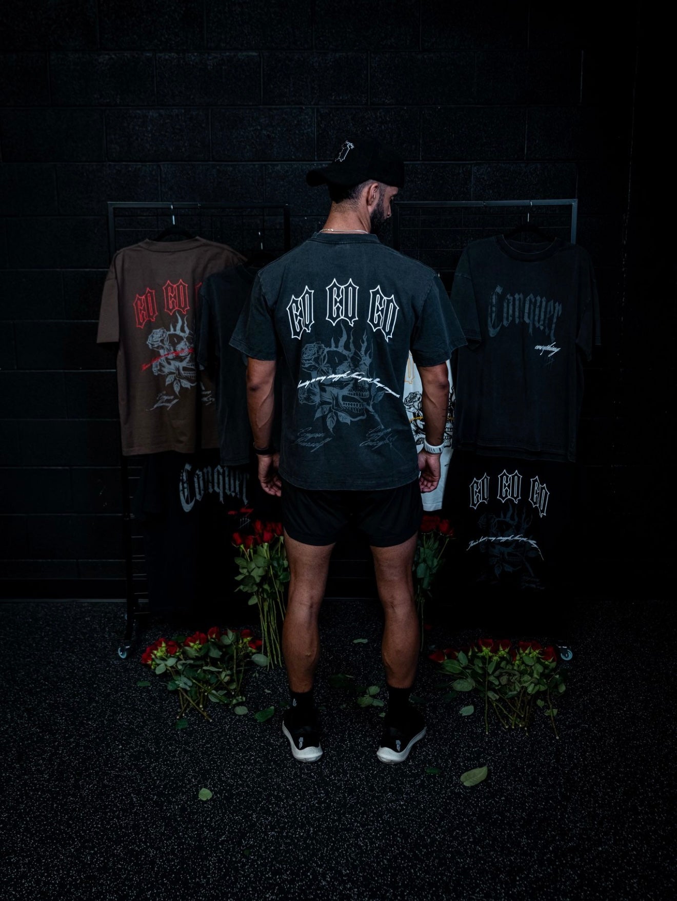 “Conquer Everything” Roses Oversized Tee - Vintage Black/White