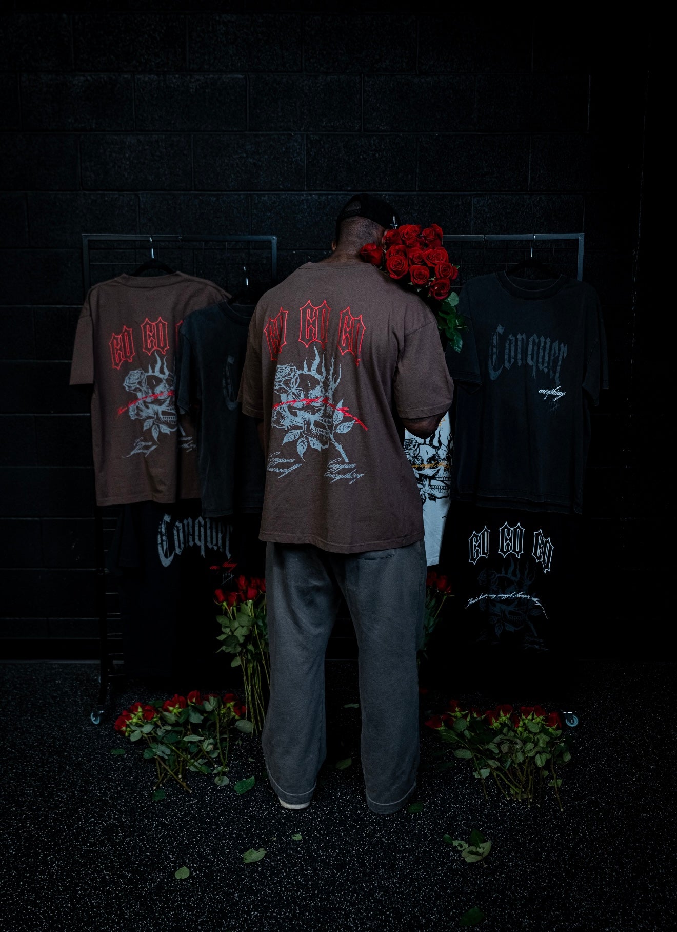 “Conquer Everything” Roses Oversized Tee - Brown/Red