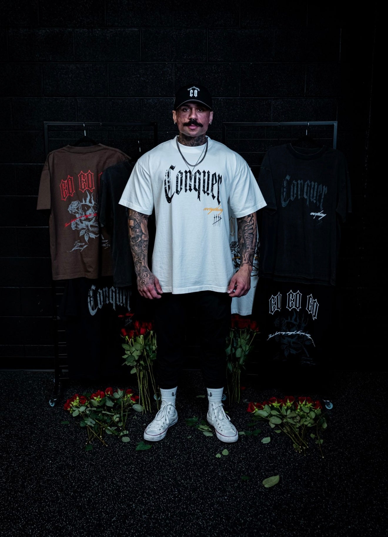 “Conquer Everything” Roses Oversized Tee - White/Yellow