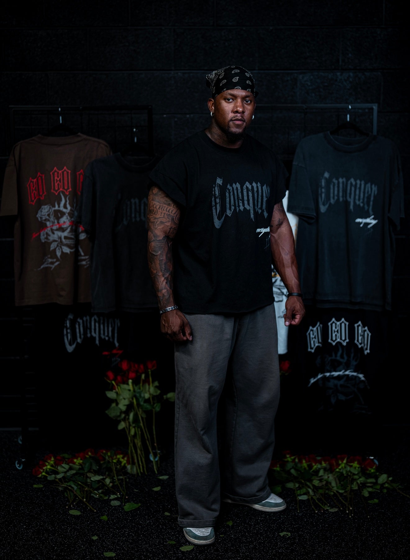 “Conquer Everything” Roses Oversized **CONQUER CUT** Tee - Black/White