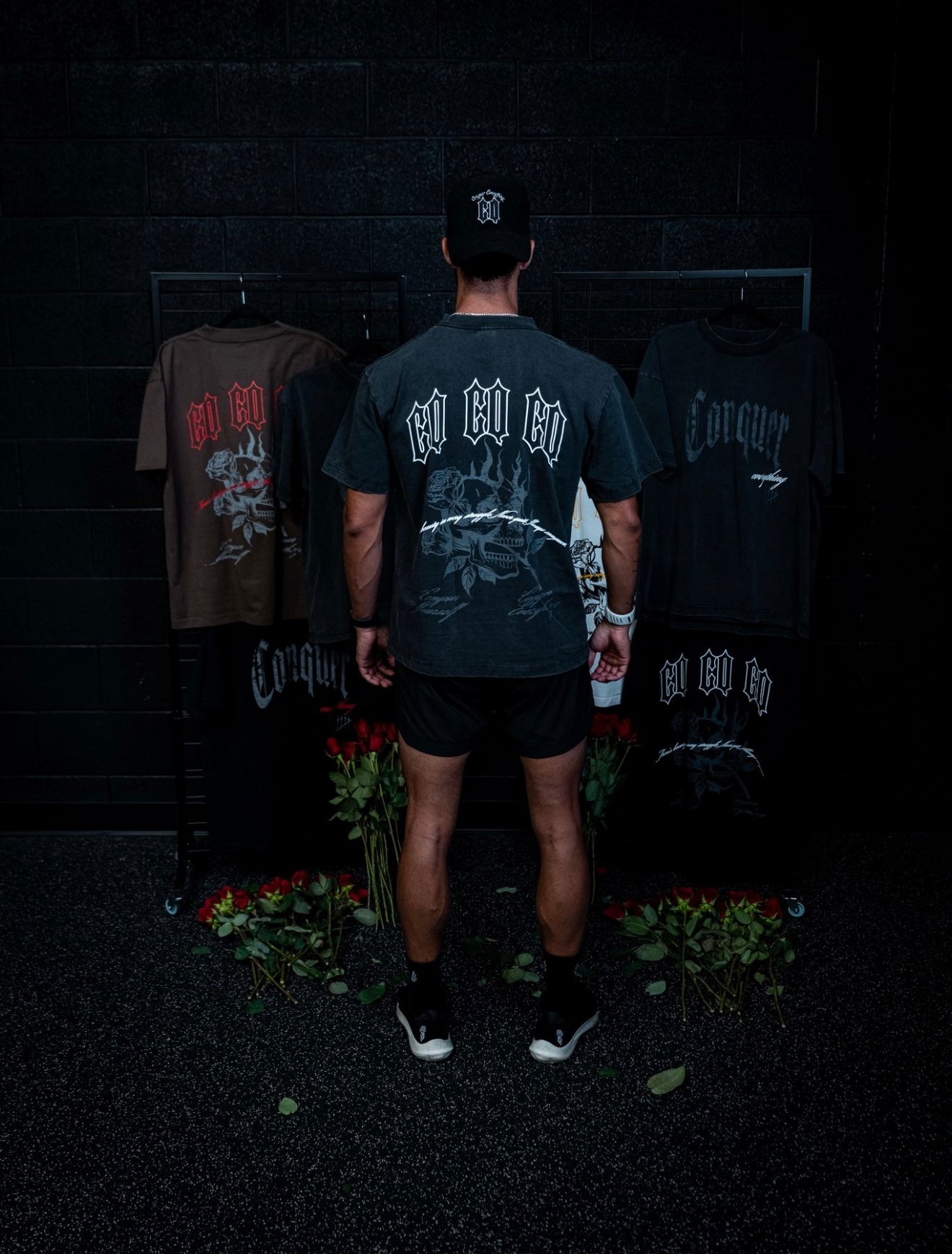 “Conquer Everything” Roses Oversized Tee - Vintage Black/White
