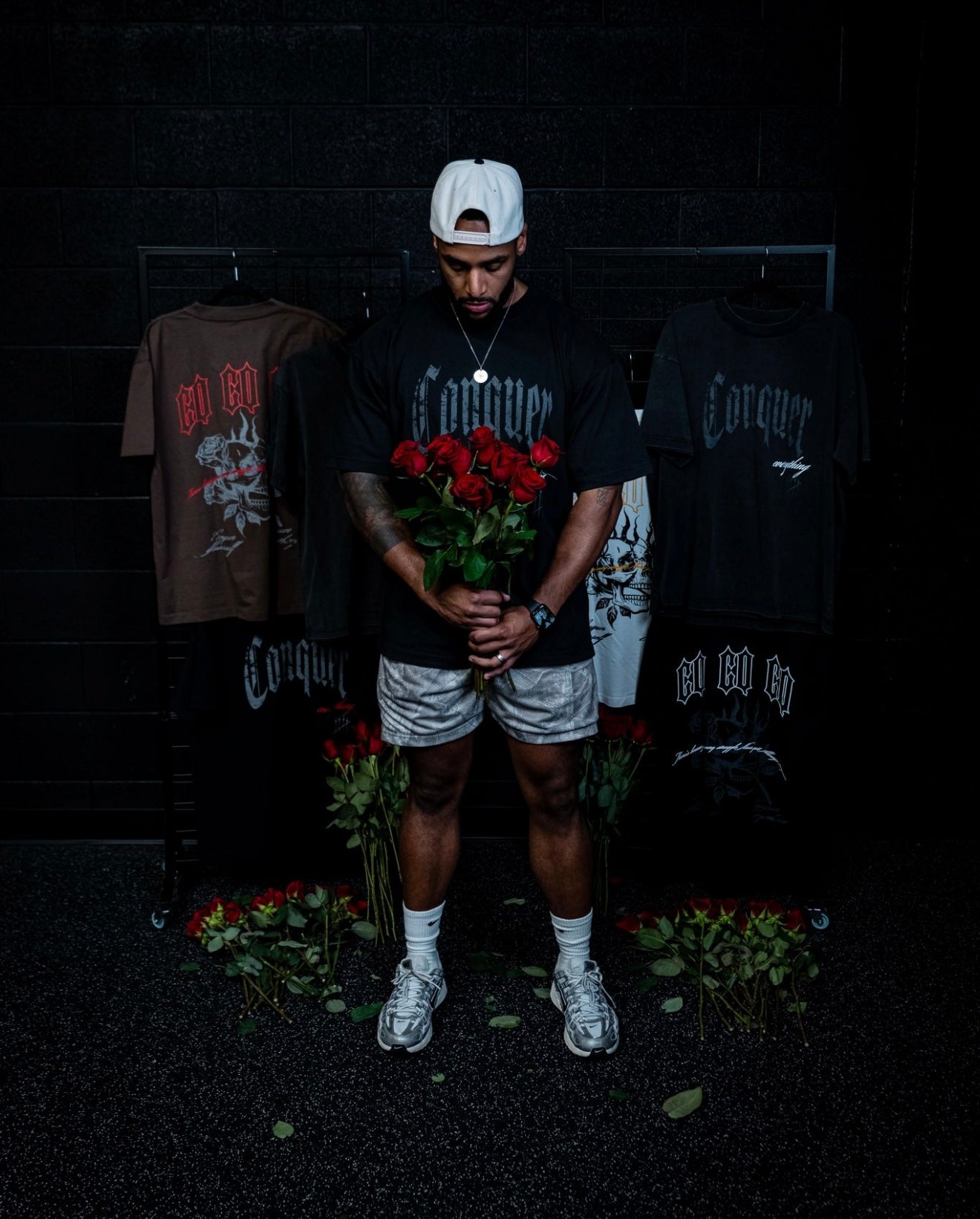 “Conquer Everything” Roses Oversized **REGULAR** Tee - Black/White