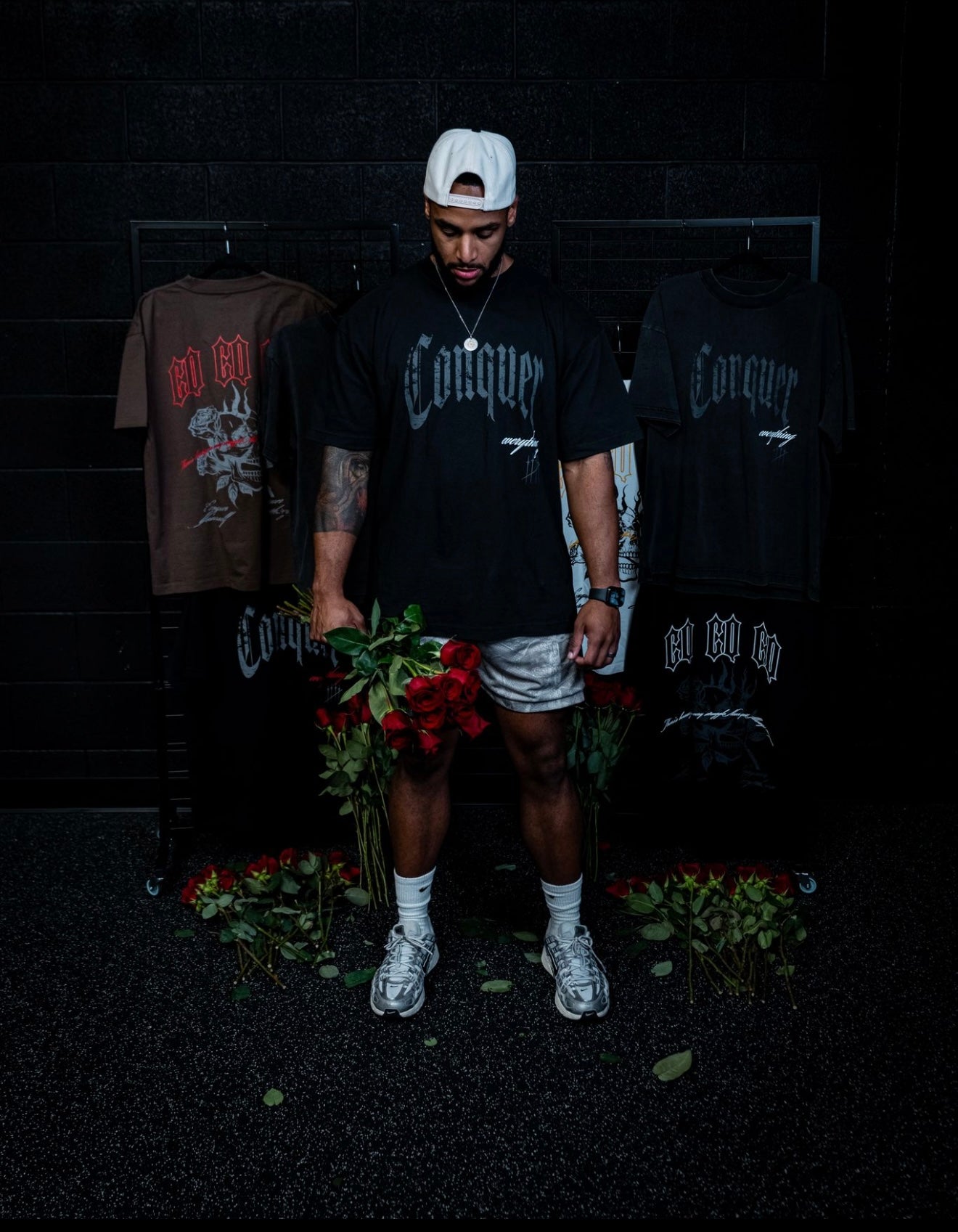 “Conquer Everything” Roses Oversized **REGULAR** Tee - Black/White