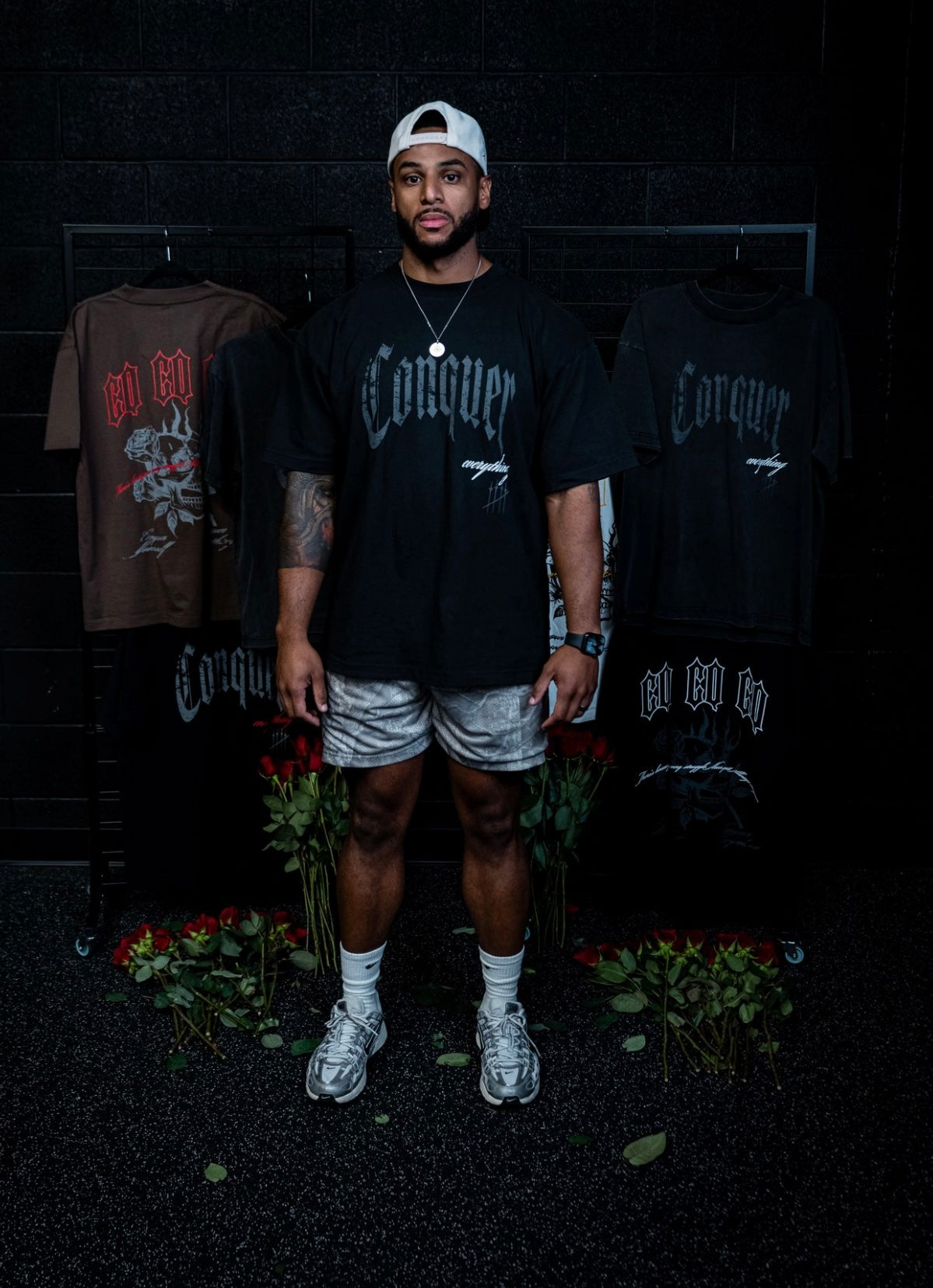 “Conquer Everything” Roses Oversized **REGULAR** Tee - Black/White