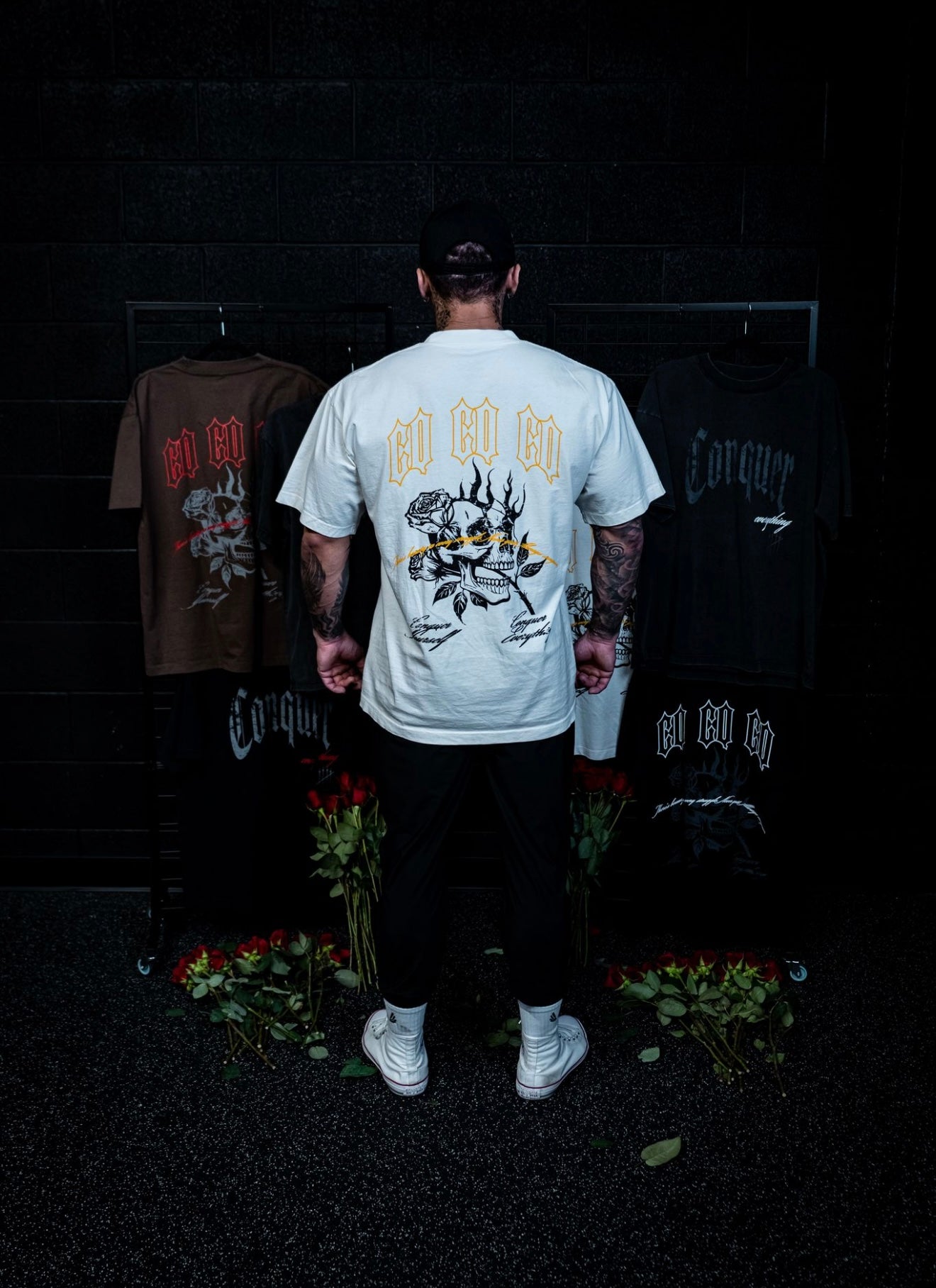 “Conquer Everything” Roses Oversized Tee - White/Yellow