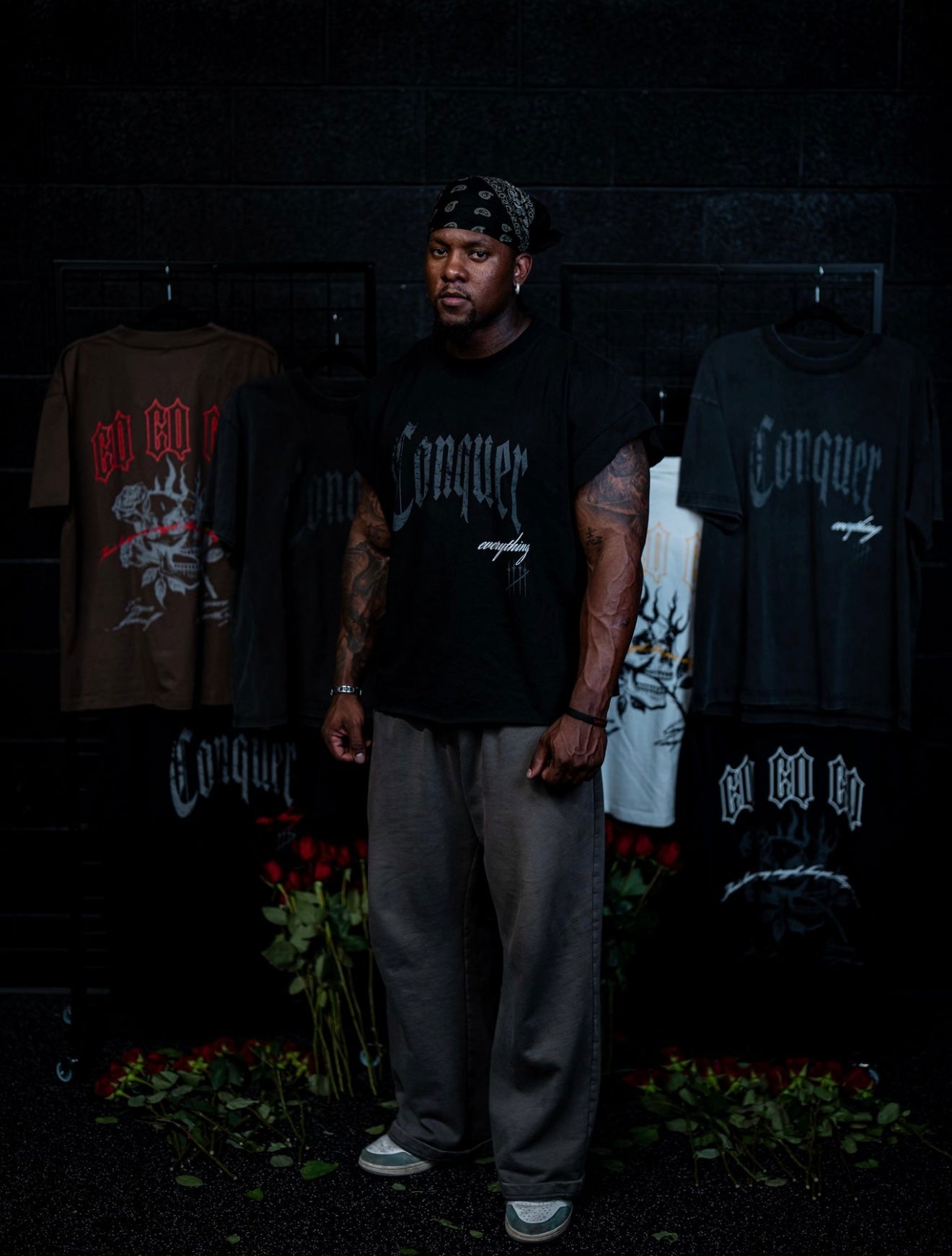 “Conquer Everything” Roses Oversized **CONQUER CUT** Tee - Black/White