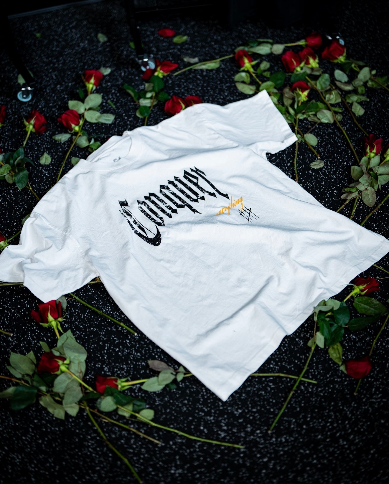 “Conquer Everything” Roses Oversized Tee - White/Yellow