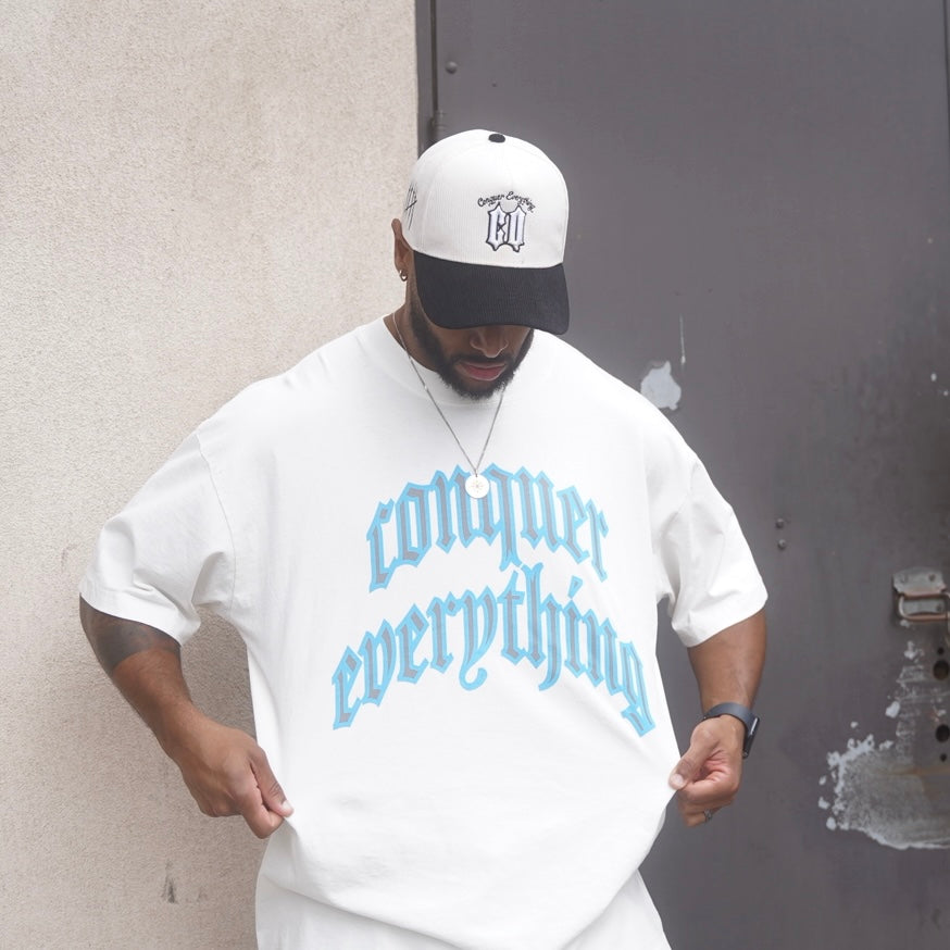 “Conquer Everything” WWC Oversized Tee - White/Blue