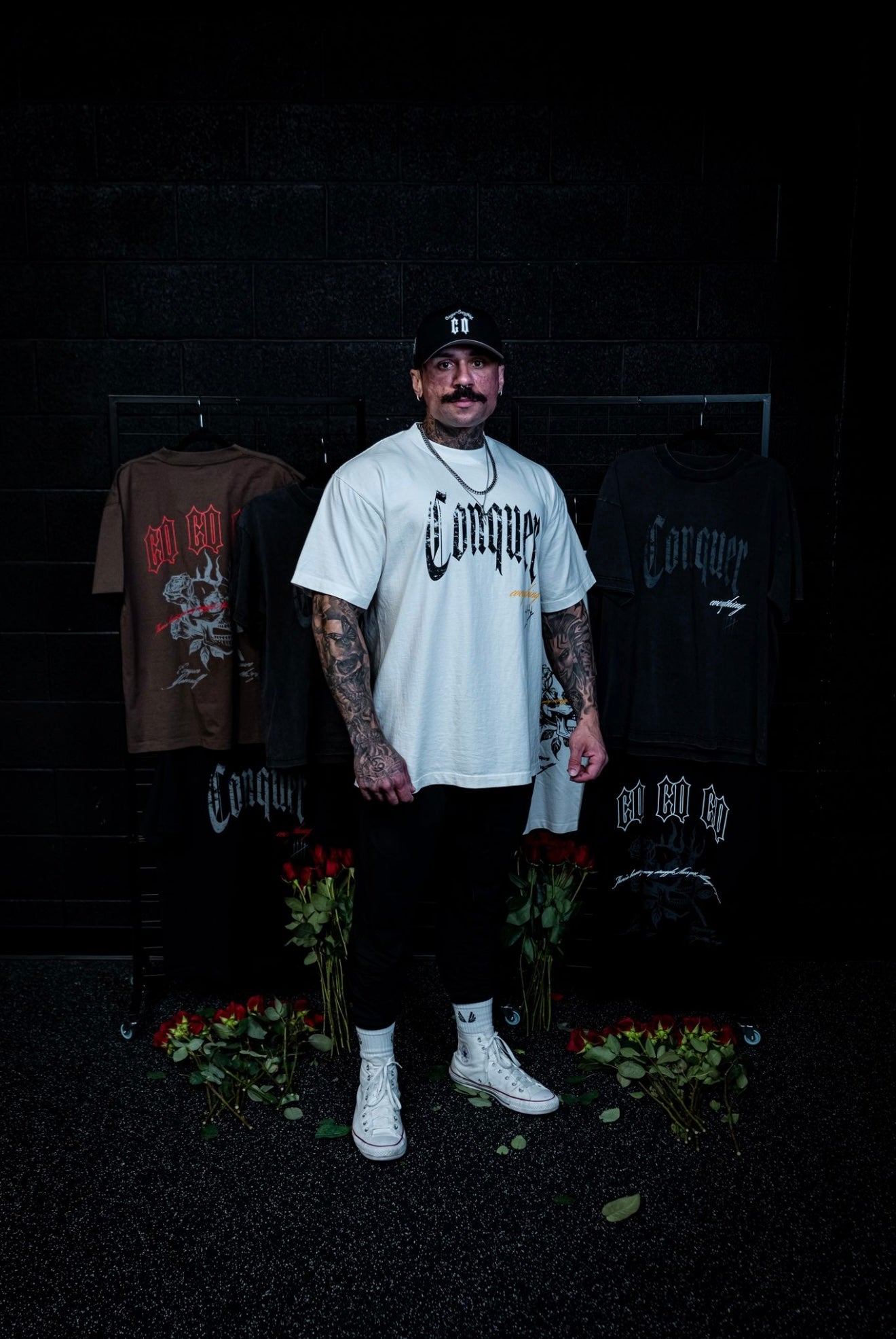 “Conquer Everything” Roses Oversized Tee - White/Yellow