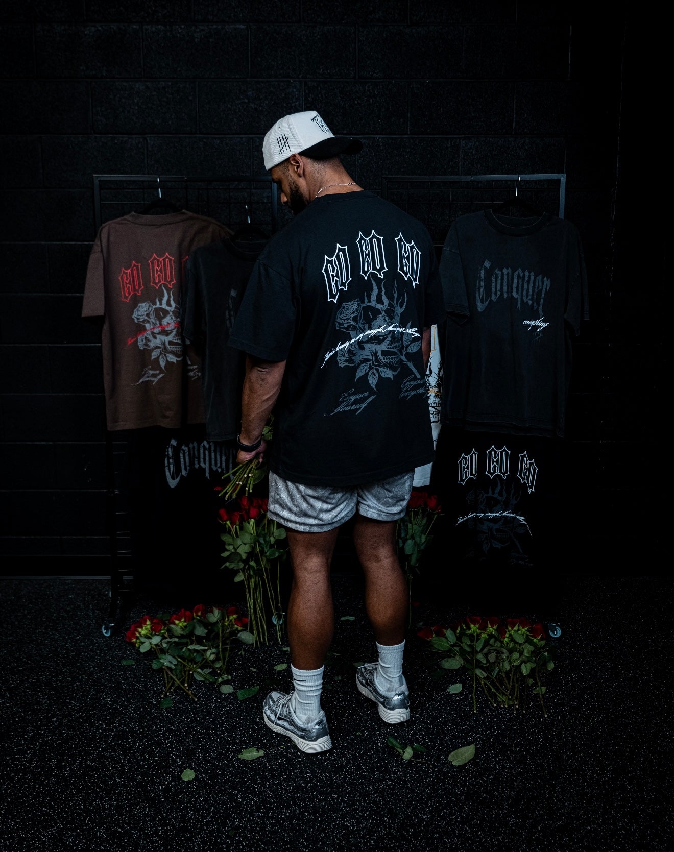 “Conquer Everything” Roses Oversized **REGULAR** Tee - Black/White