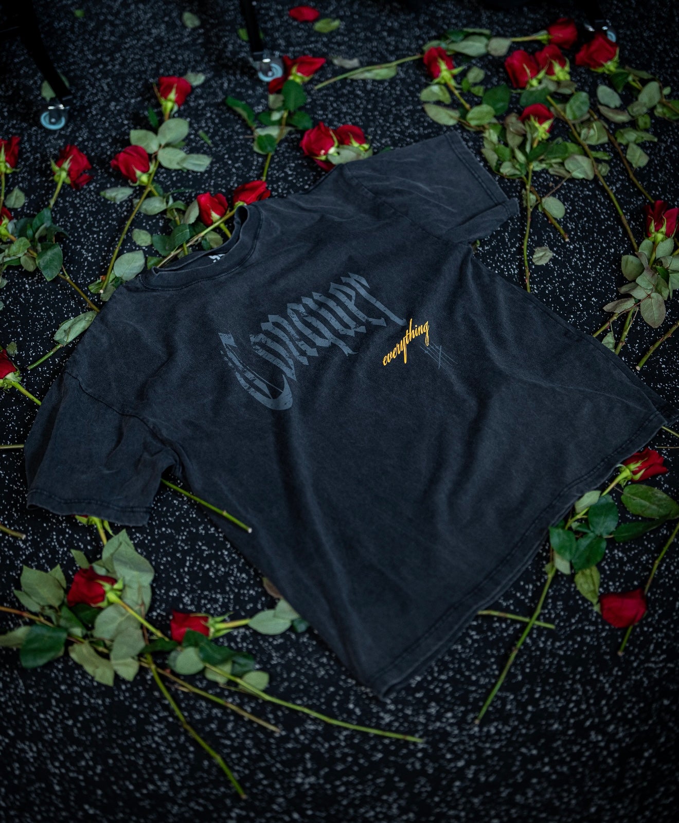 “Conquer Everything” Roses Oversized Tee - Vintage Black/Yellow