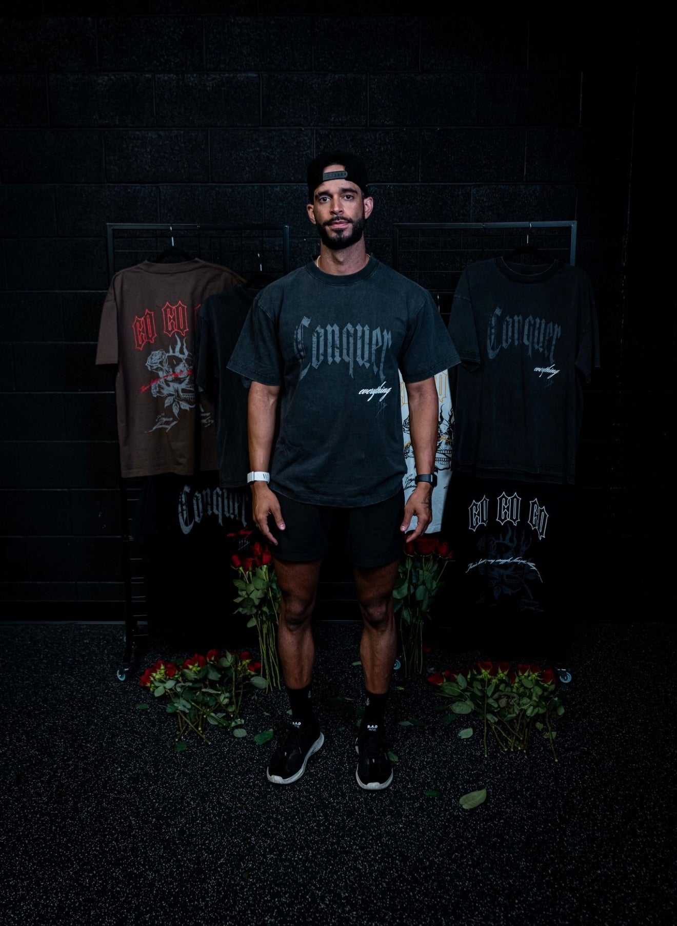 “Conquer Everything” Roses Oversized Tee - Vintage Black/White