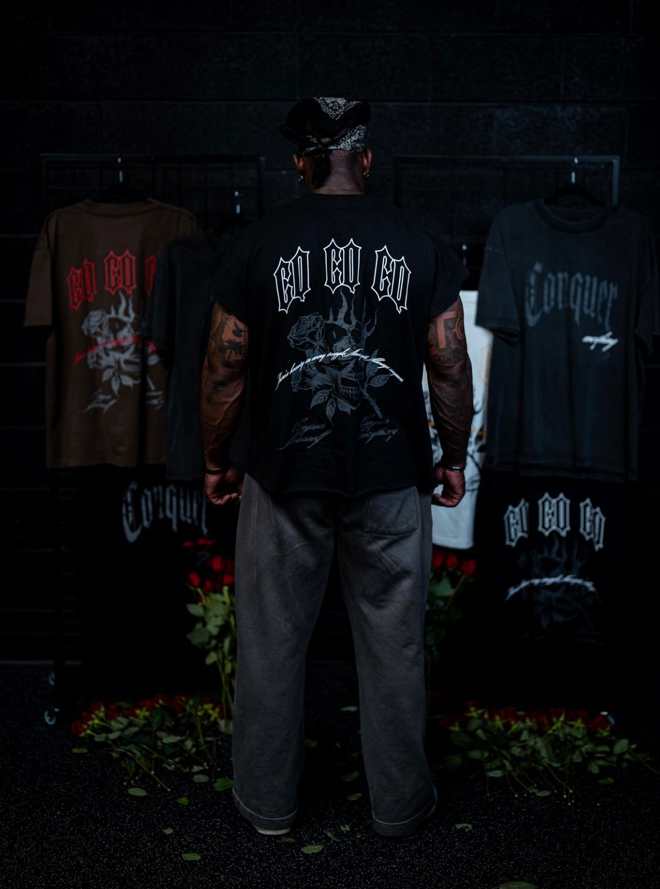 “Conquer Everything” Roses Oversized **CONQUER CUT** Tee - Black/White