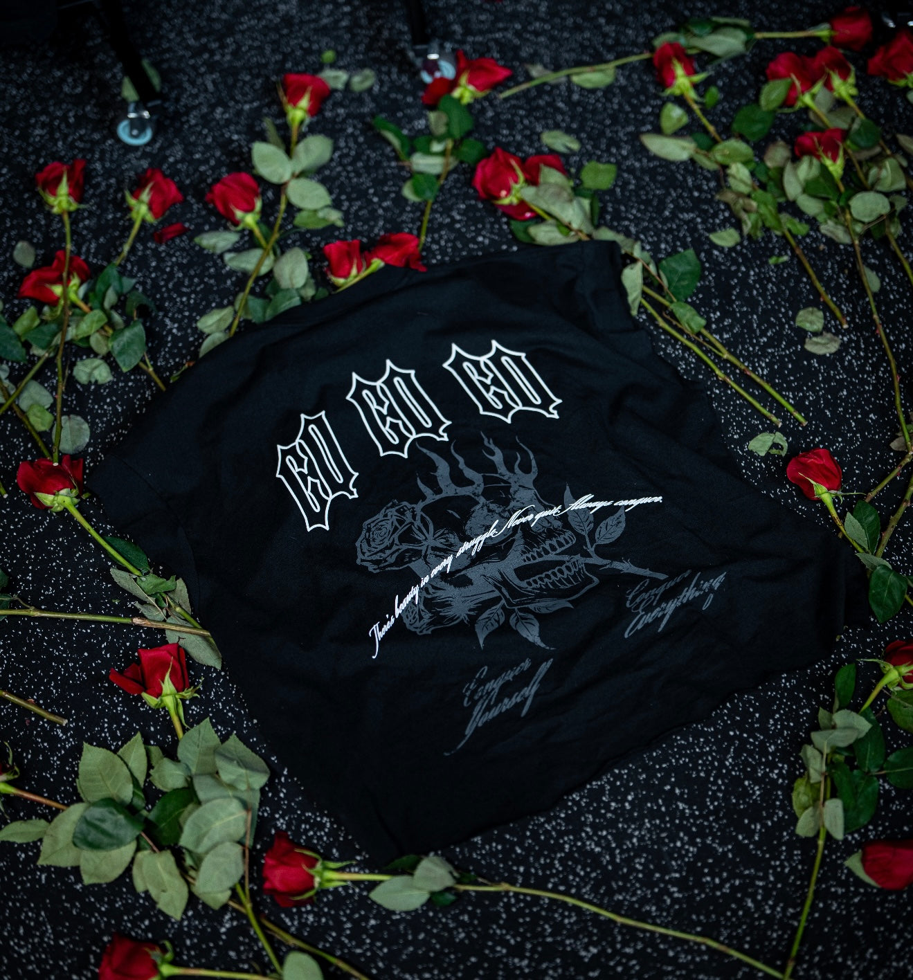 “Conquer Everything” Roses Oversized **REGULAR** Tee - Black/White