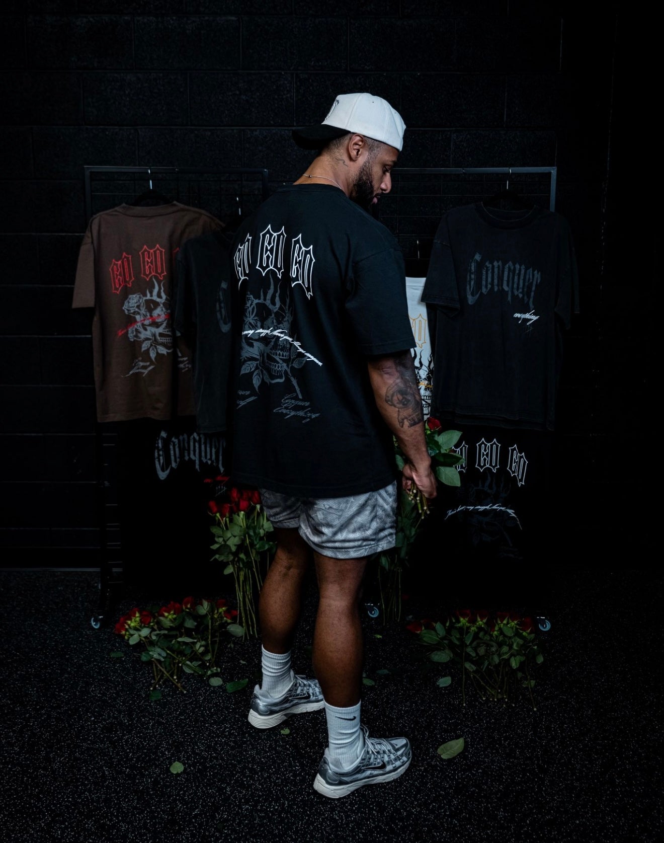 “Conquer Everything” Roses Oversized **REGULAR** Tee - Black/White