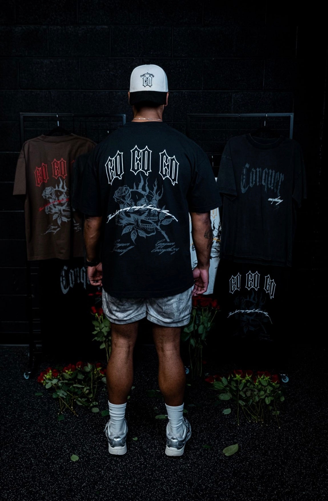 “Conquer Everything” Roses Oversized **REGULAR** Tee - Black/White