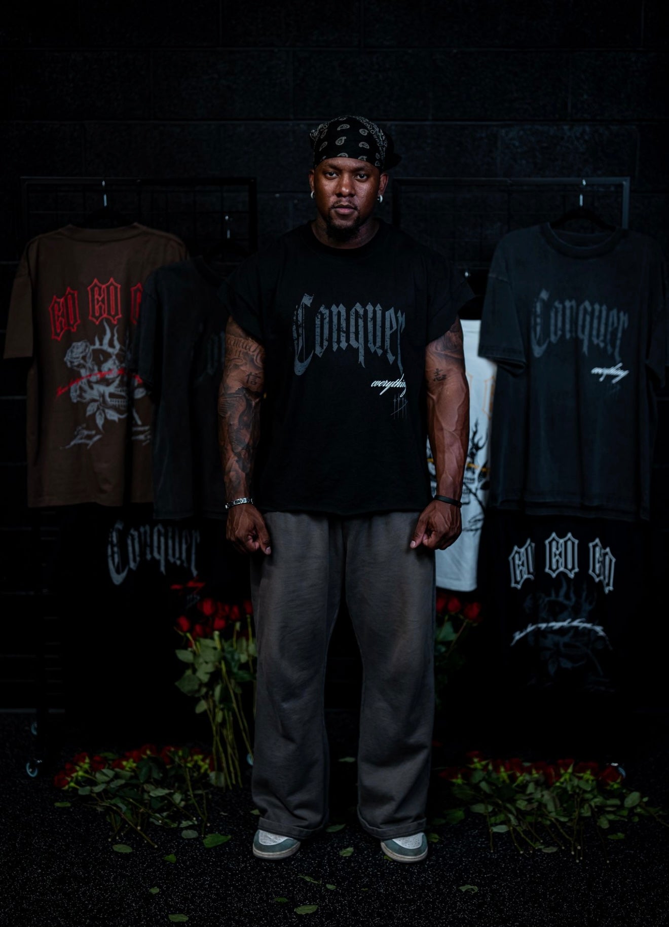 “Conquer Everything” Roses Oversized **CONQUER CUT** Tee - Black/White