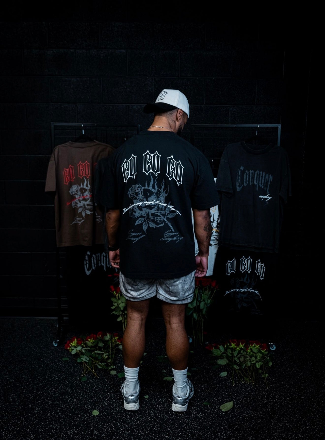 “Conquer Everything” Roses Oversized **REGULAR** Tee - Black/White