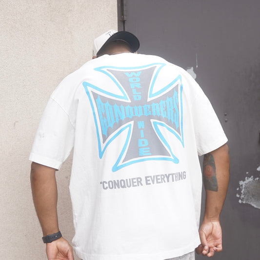 “Conquer Everything” WWC Oversized Tee - White/Blue