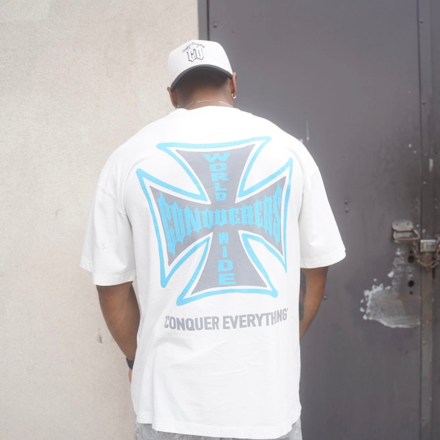 “Conquer Everything” WWC Oversized Tee - White/Blue