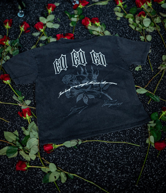 “Conquer Everything” Roses Oversized Tee - Vintage Black/White