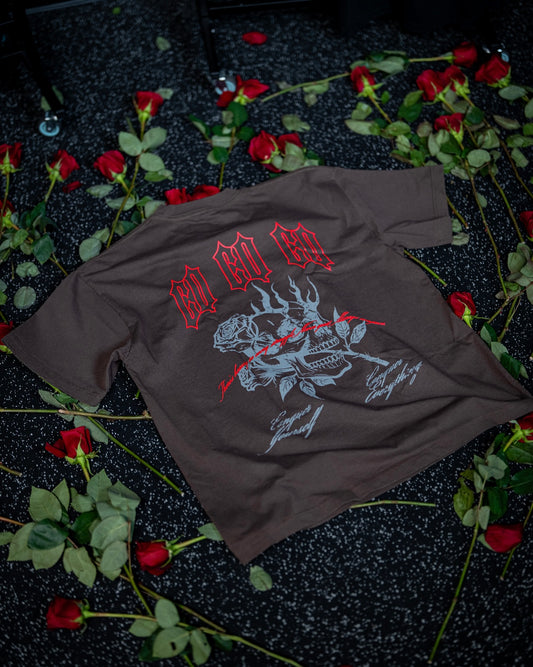 “Conquer Everything” Roses Oversized Tee - Brown/Red