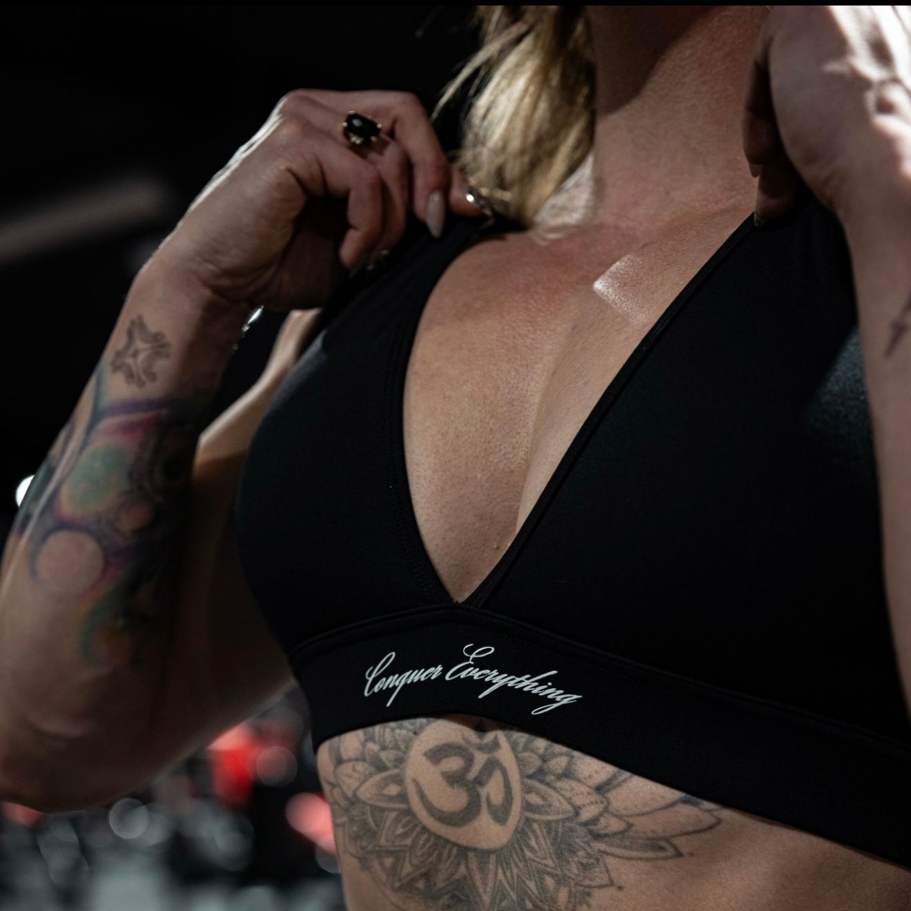 Black "Conquer Everything" V Bra