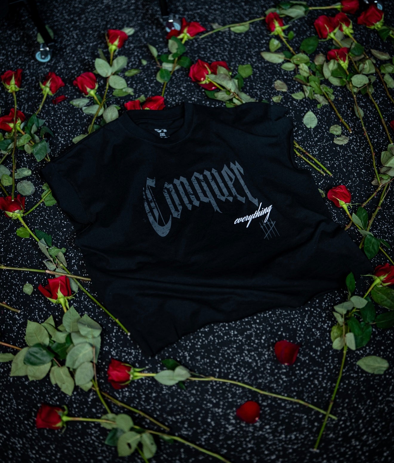 “Conquer Everything” Roses Oversized **CONQUER CUT** Tee - Black/White