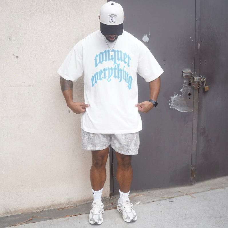 “Conquer Everything” WWC Oversized Tee - White/Blue