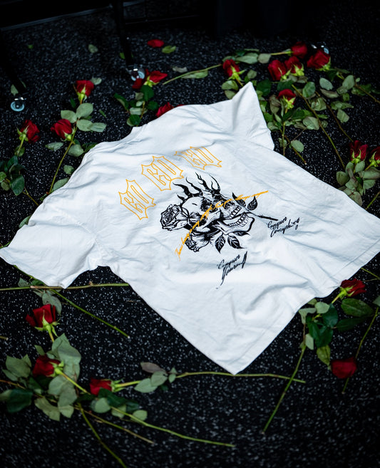 “Conquer Everything” Roses Oversized Tee - White/Yellow