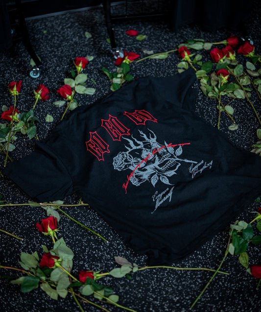 “Conquer Everything” Roses Oversized Tee - Black/Red