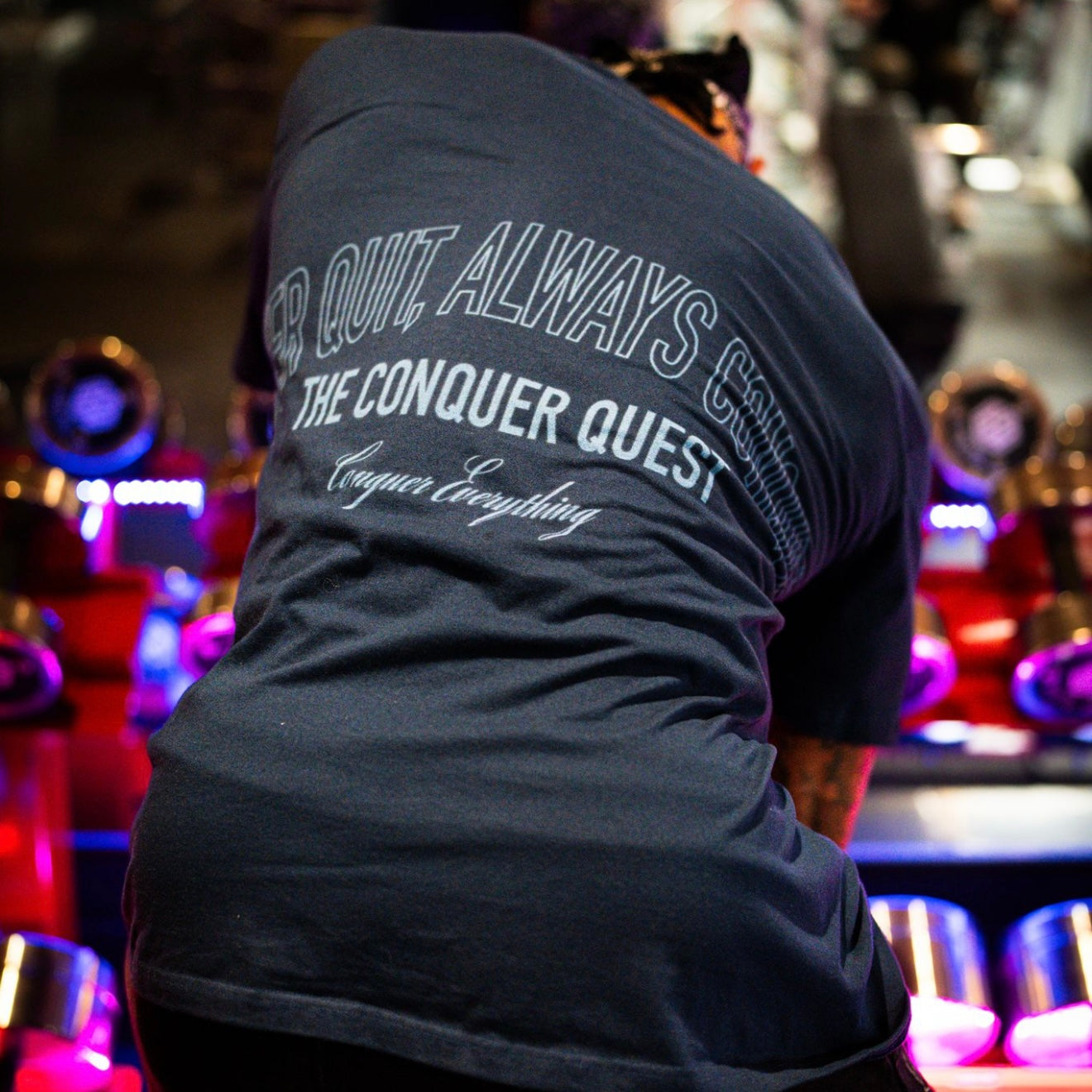 Oversized Blue “Never Quit Always Conquer” Tee