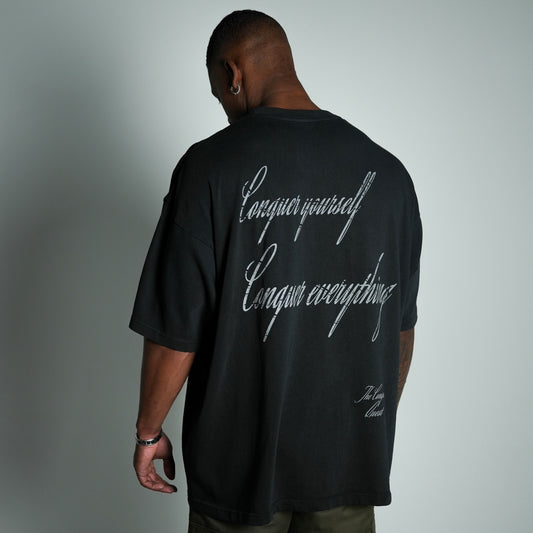 "Conquer Yourself, Conquer Everything" Tee - Faded Black/White