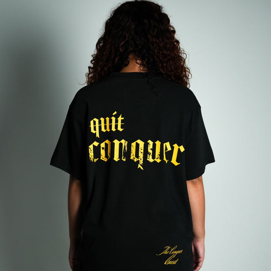 "Never Quit" Tee - Faded Black/Yellow